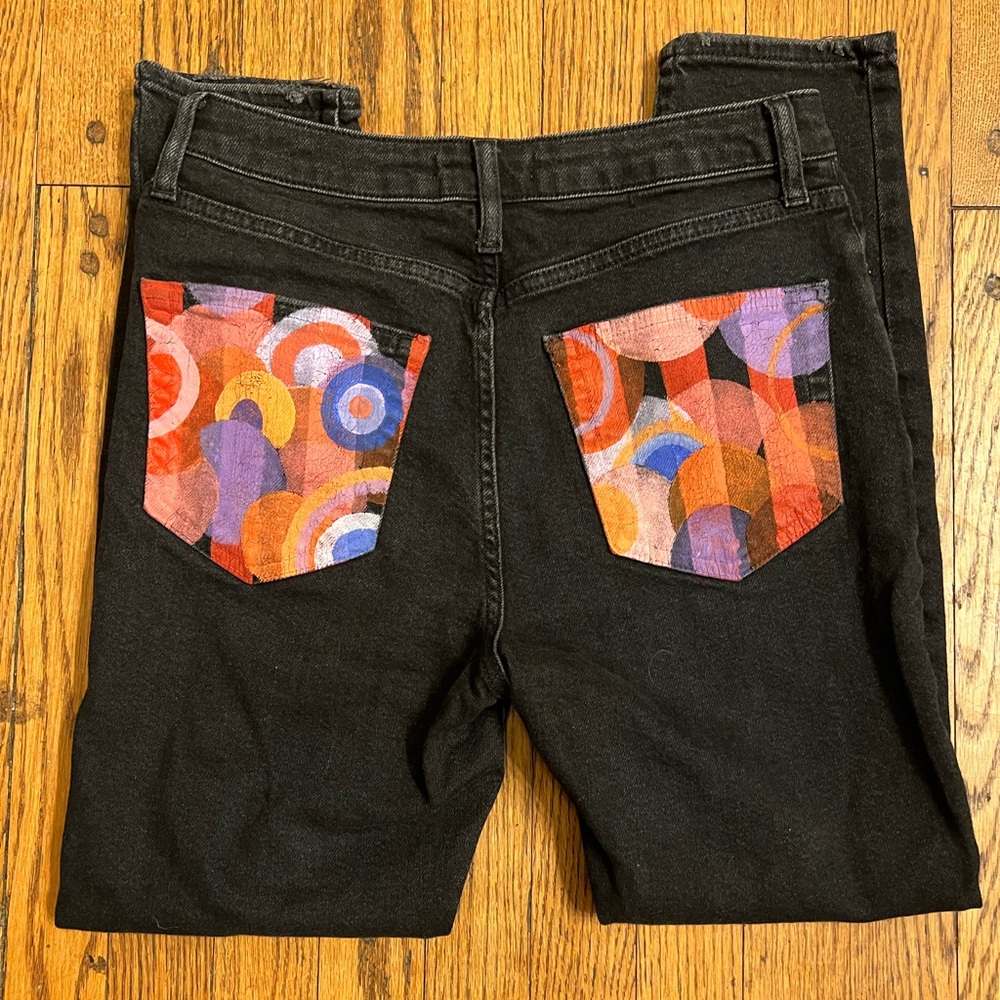 Custom painted black skinny jeans size 28